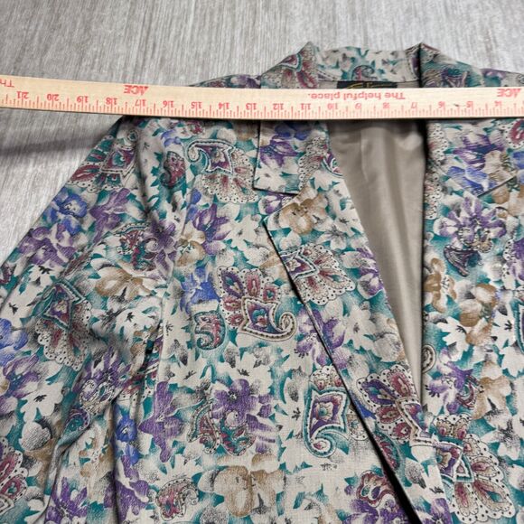 Vintage Women's 80s 90s Blazer Foral 1 Button Toni Garment CC Magic Size Medium - Picture 7 of 9